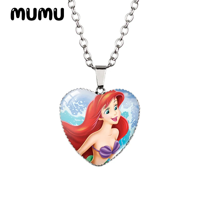 Little Mermaid Heart Necklace - Handmade Glass Pendant Jewelry for Kids - ZOOMNSTORE