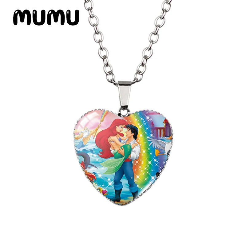 Little Mermaid Heart Necklace - Handmade Glass Pendant Jewelry for Kids - ZOOMNSTORE