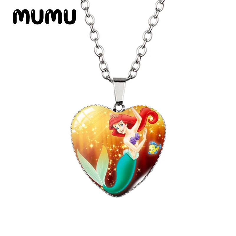 Little Mermaid Heart Necklace - Handmade Glass Pendant Jewelry for Kids - ZOOMNSTORE