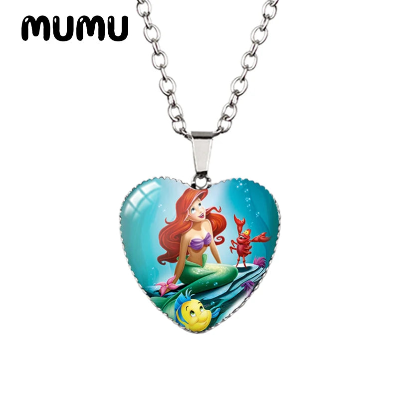 Little Mermaid Heart Necklace - Handmade Glass Pendant Jewelry for Kids - ZOOMNSTORE
