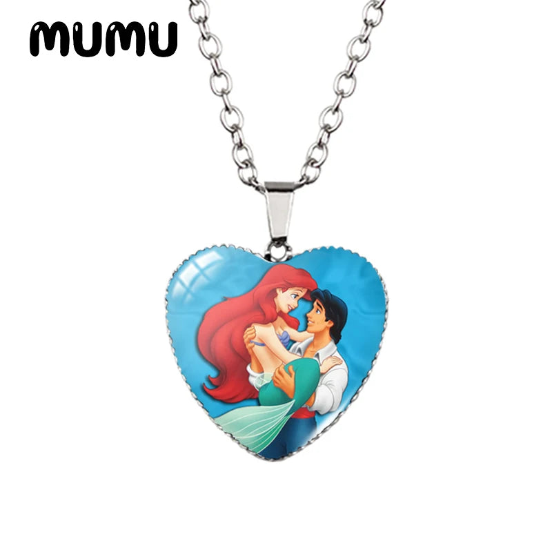 Little Mermaid Heart Necklace - Handmade Glass Pendant Jewelry for Kids - ZOOMNSTORE
