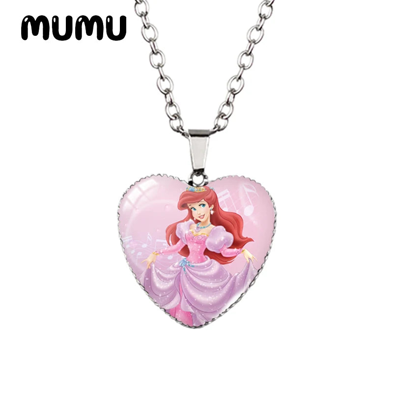 Little Mermaid Heart Necklace - Handmade Glass Pendant Jewelry for Kids - ZOOMNSTORE