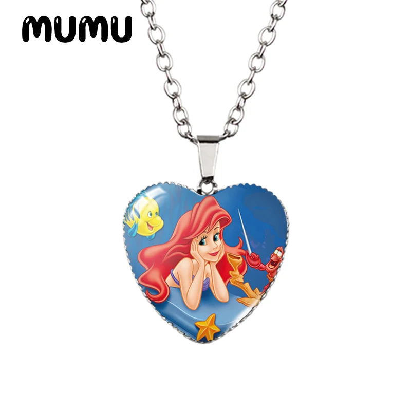 Little Mermaid Heart Necklace - Handmade Glass Pendant Jewelry for Kids - ZOOMNSTORE