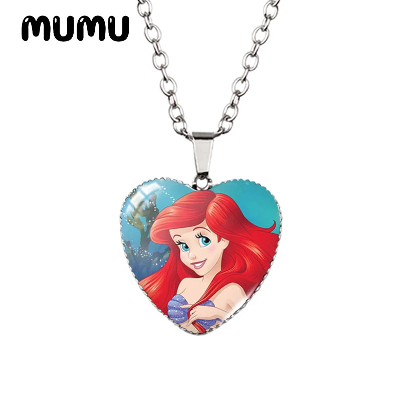 Little Mermaid Heart Necklace - Handmade Glass Pendant Jewelry for Kids - ZOOMNSTORE