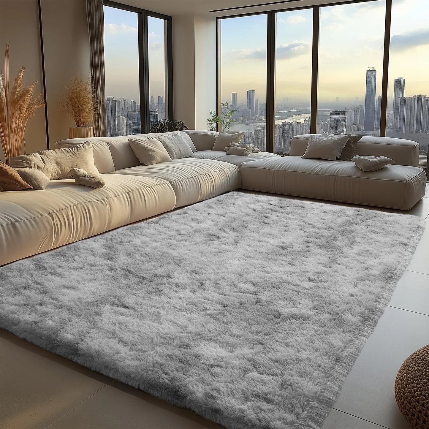 Living Room Carpet - Minimalist Rectangle Area Rug | Fluffy Non Slip Soft Polyester - ZOOMNSTORE