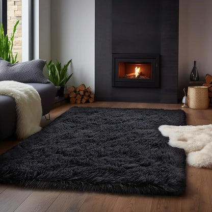 Living Room Carpet - Minimalist Rectangle Area Rug | Fluffy Non Slip Soft Polyester - ZOOMNSTORE