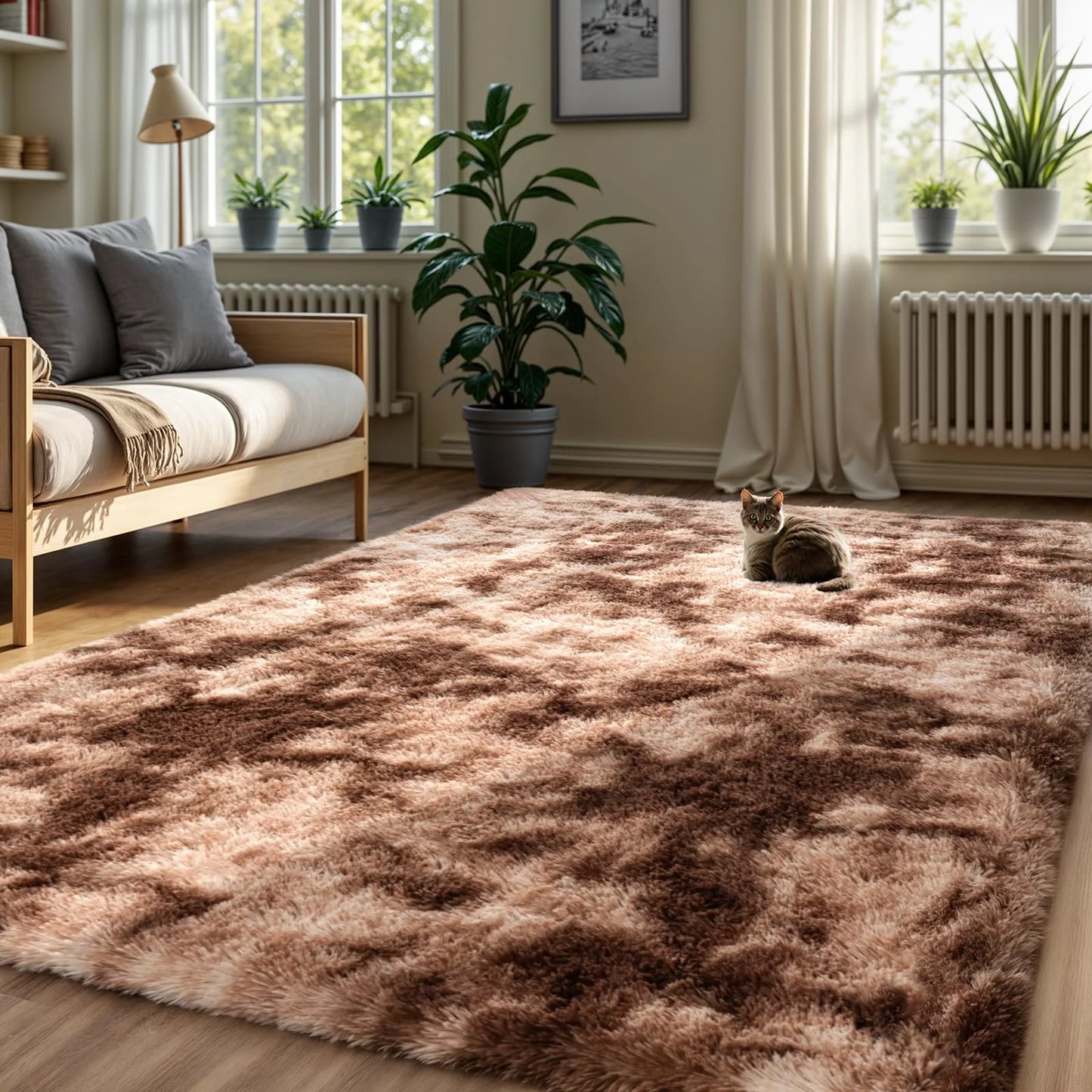 Living Room Carpet - Minimalist Rectangle Area Rug | Fluffy Non Slip Soft Polyester - ZOOMNSTORE