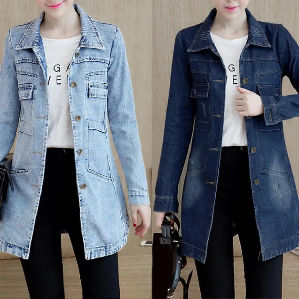 Denim Jacket - Womens Long Irregular Hem Vacation Jacket - ZOOMNSTORE