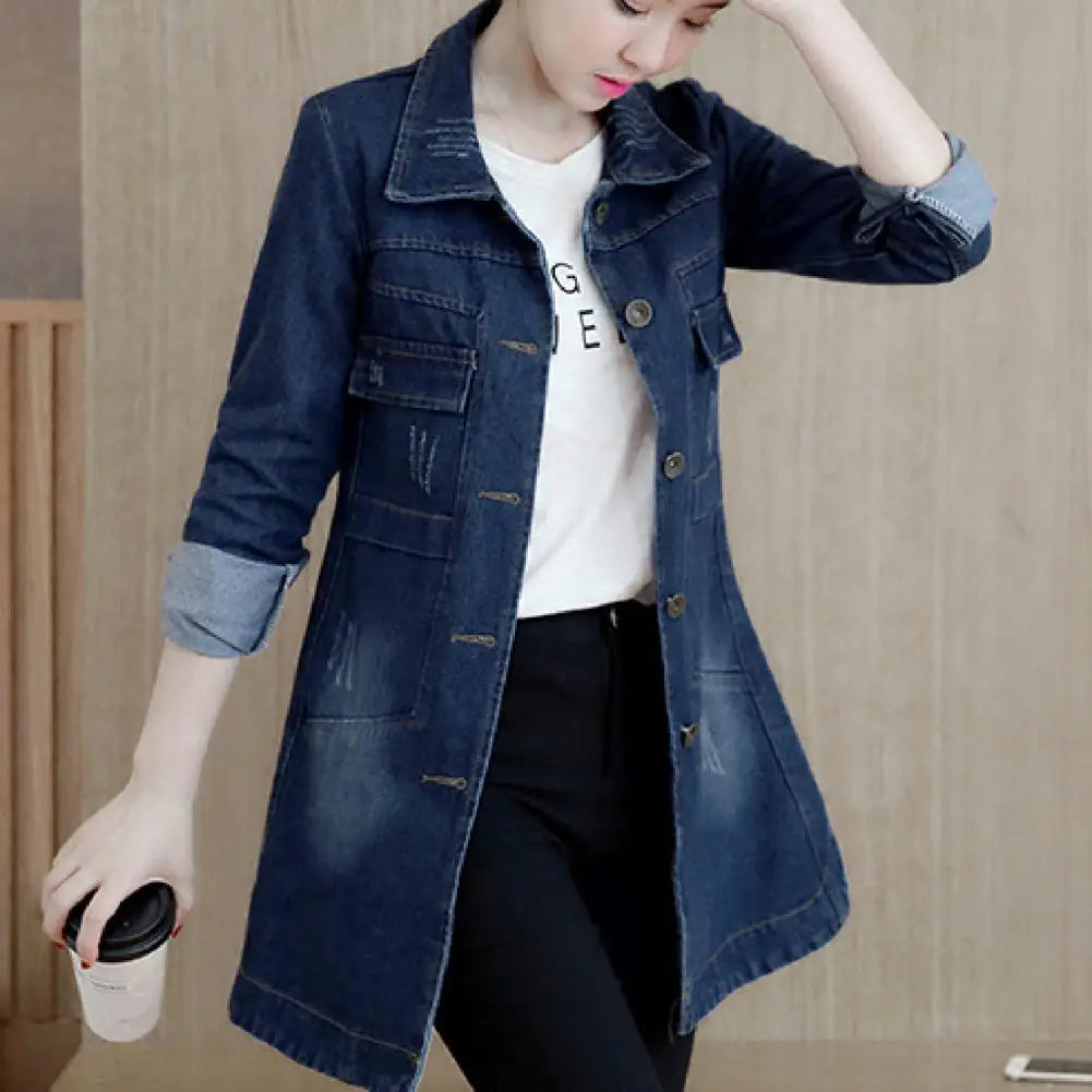 Denim Jacket - Womens Long Irregular Hem Vacation Jacket - ZOOMNSTORE