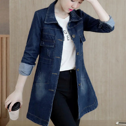 Denim Jacket - Womens Long Irregular Hem Vacation Jacket - ZOOMNSTORE