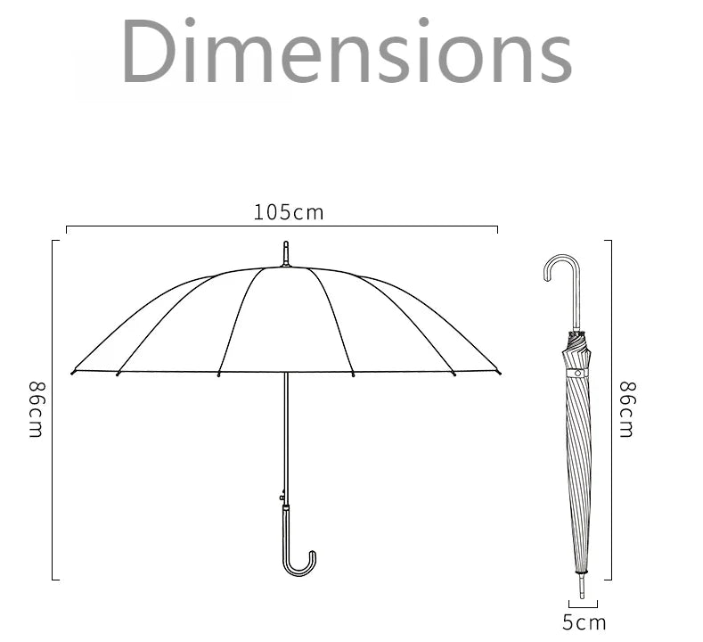 Japanese Long Handled Umbrella Ins for Both Sunny and Rainy Use, Black Glue Large Size Storm Resistant 16 Bone Automatic Waterpr - ZOOMNSTORE