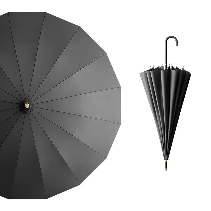 Japanese Long Handled Umbrella Ins for Both Sunny and Rainy Use, Black Glue Large Size Storm Resistant 16 Bone Automatic Waterpr - ZOOMNSTORE