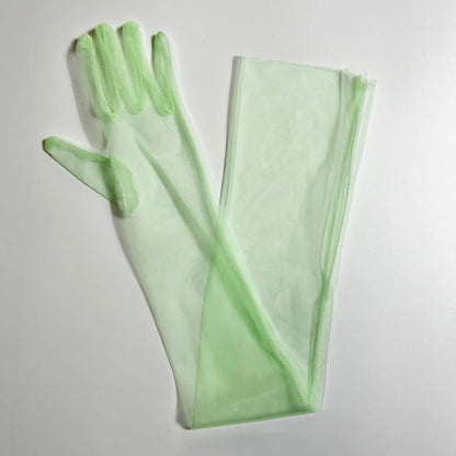 Wedding Bride Gloves Fashion Long Sheer Tulle Gloves Ultra Thin Stretchy Full Finger Mittens Mesh Elbow Halloween Accessory - ZOOMNSTORE