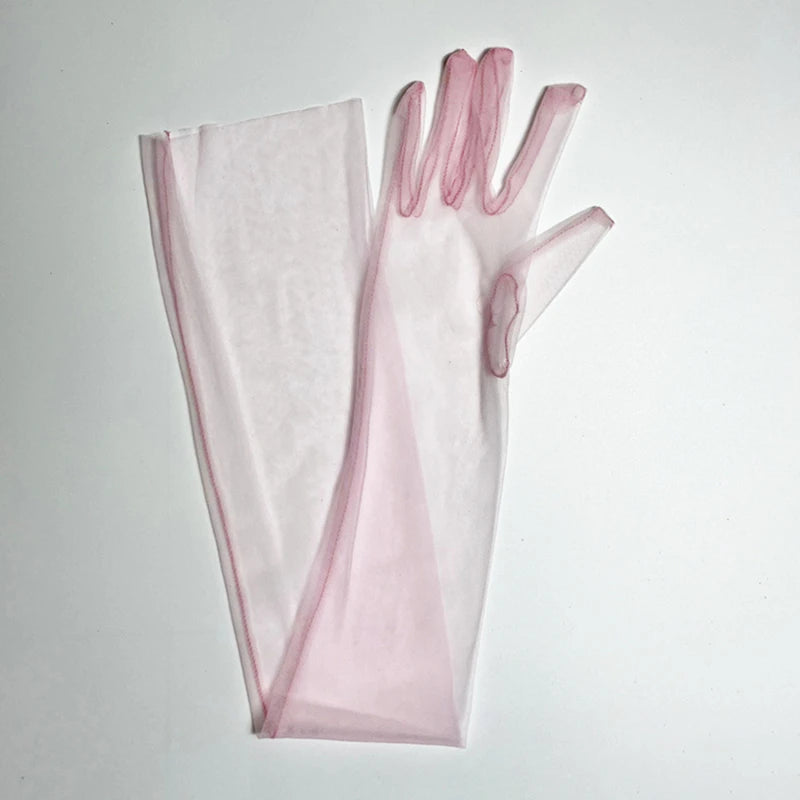 Wedding Bride Gloves Fashion Long Sheer Tulle Gloves Ultra Thin Stretchy Full Finger Mittens Mesh Elbow Halloween Accessory - ZOOMNSTORE