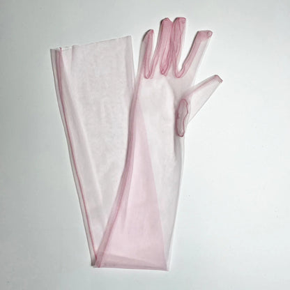 Wedding Bride Gloves Fashion Long Sheer Tulle Gloves Ultra Thin Stretchy Full Finger Mittens Mesh Elbow Halloween Accessory - ZOOMNSTORE