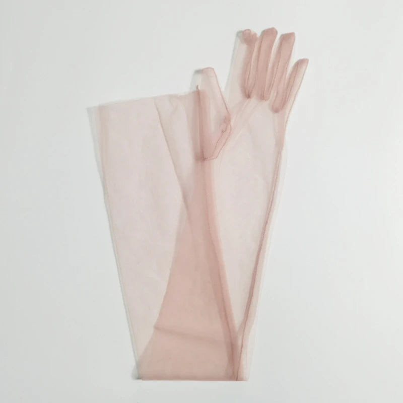 Wedding Bride Gloves Fashion Long Sheer Tulle Gloves Ultra Thin Stretchy Full Finger Mittens Mesh Elbow Halloween Accessory - ZOOMNSTORE