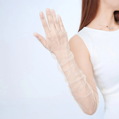 Wedding Bride Gloves Fashion Long Sheer Tulle Gloves Ultra Thin Stretchy Full Finger Mittens Mesh Elbow Halloween Accessory - ZOOMNSTORE
