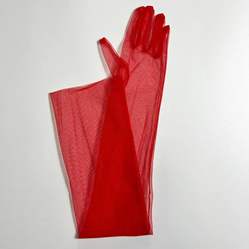 Wedding Bride Gloves Fashion Long Sheer Tulle Gloves Ultra Thin Stretchy Full Finger Mittens Mesh Elbow Halloween Accessory - ZOOMNSTORE