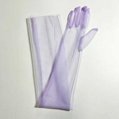 Wedding Bride Gloves Fashion Long Sheer Tulle Gloves Ultra Thin Stretchy Full Finger Mittens Mesh Elbow Halloween Accessory - ZOOMNSTORE
