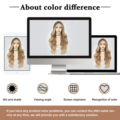 Long Wavy Wig - 26 Inch Ombre Blonde Lace Front Synthetic Hair Fiber, Adjustable Cap - ZOOMNSTORE