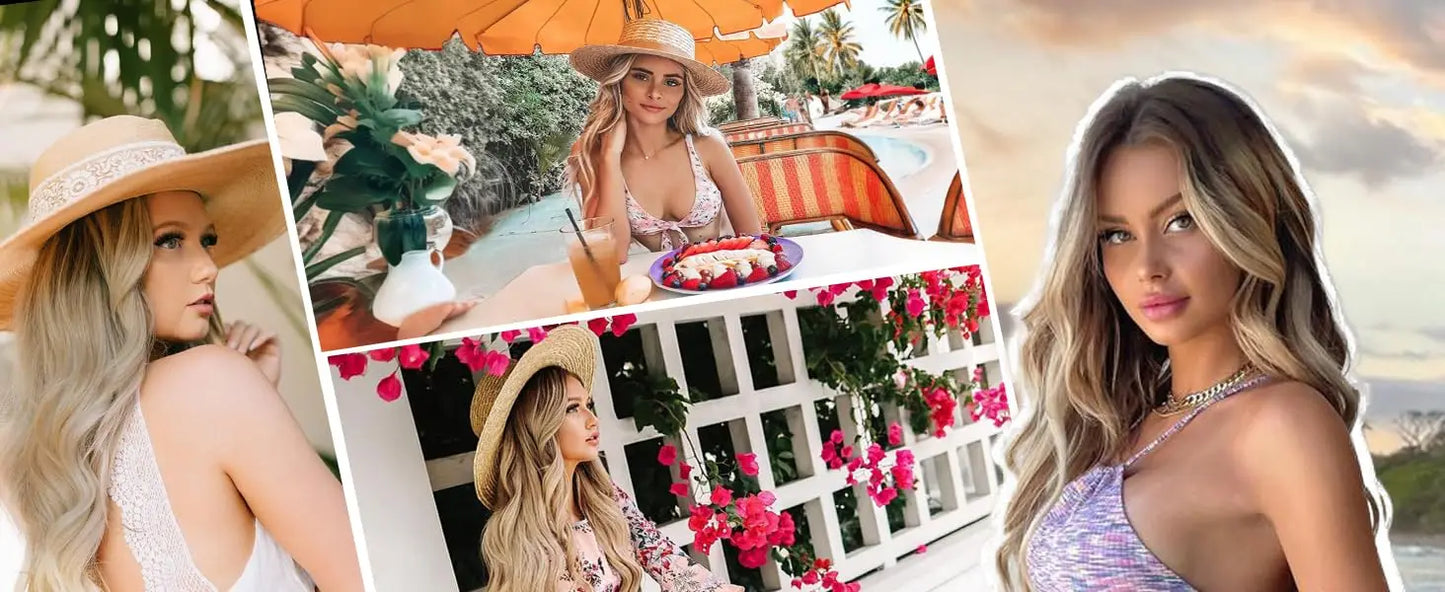 Long Wavy Wig - 26 Inch Ombre Blonde Lace Front Synthetic Hair Fiber, Adjustable Cap - ZOOMNSTORE