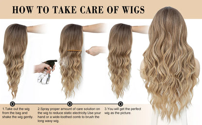 Long Wavy Wig - 26 Inch Ombre Blonde Lace Front Synthetic Hair Fiber, Adjustable Cap - ZOOMNSTORE