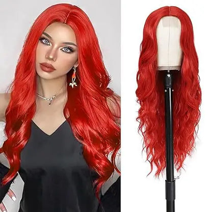 Long Wavy Wig - 26 Inch Ombre Blonde Lace Front Synthetic Hair Fiber, Adjustable Cap - ZOOMNSTORE