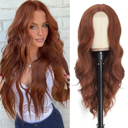 Long Wavy Wig - 26 Inch Ombre Blonde Lace Front Synthetic Hair Fiber, Adjustable Cap - ZOOMNSTORE