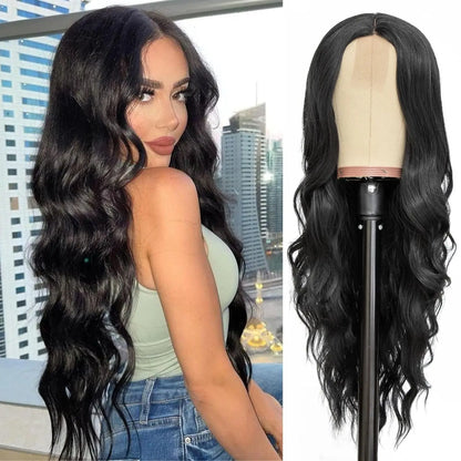 Long Wavy Wig - 26 Inch Ombre Blonde Lace Front Synthetic Hair Fiber, Adjustable Cap - ZOOMNSTORE