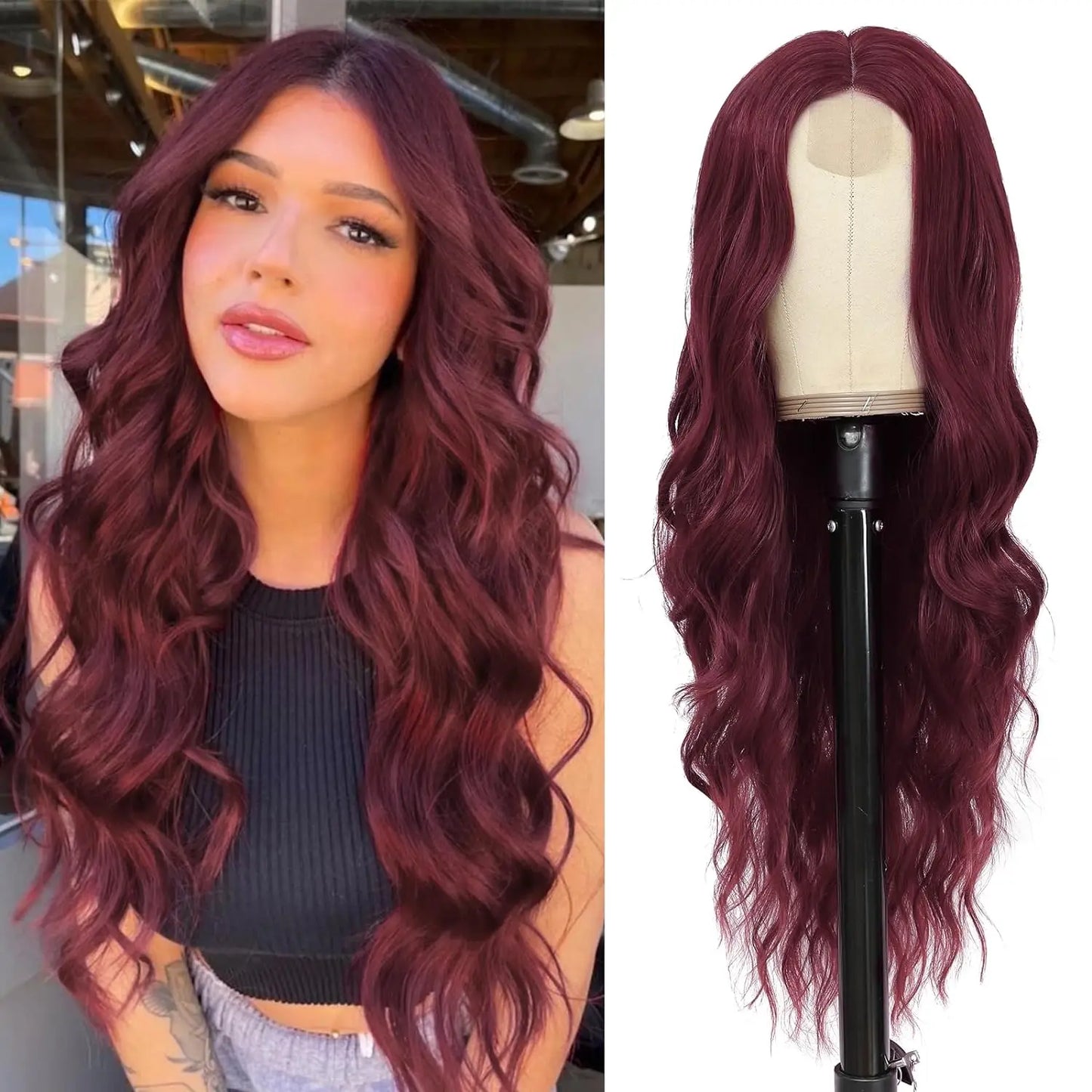 Long Wavy Wig - 26 Inch Ombre Blonde Lace Front Synthetic Hair Fiber, Adjustable Cap - ZOOMNSTORE