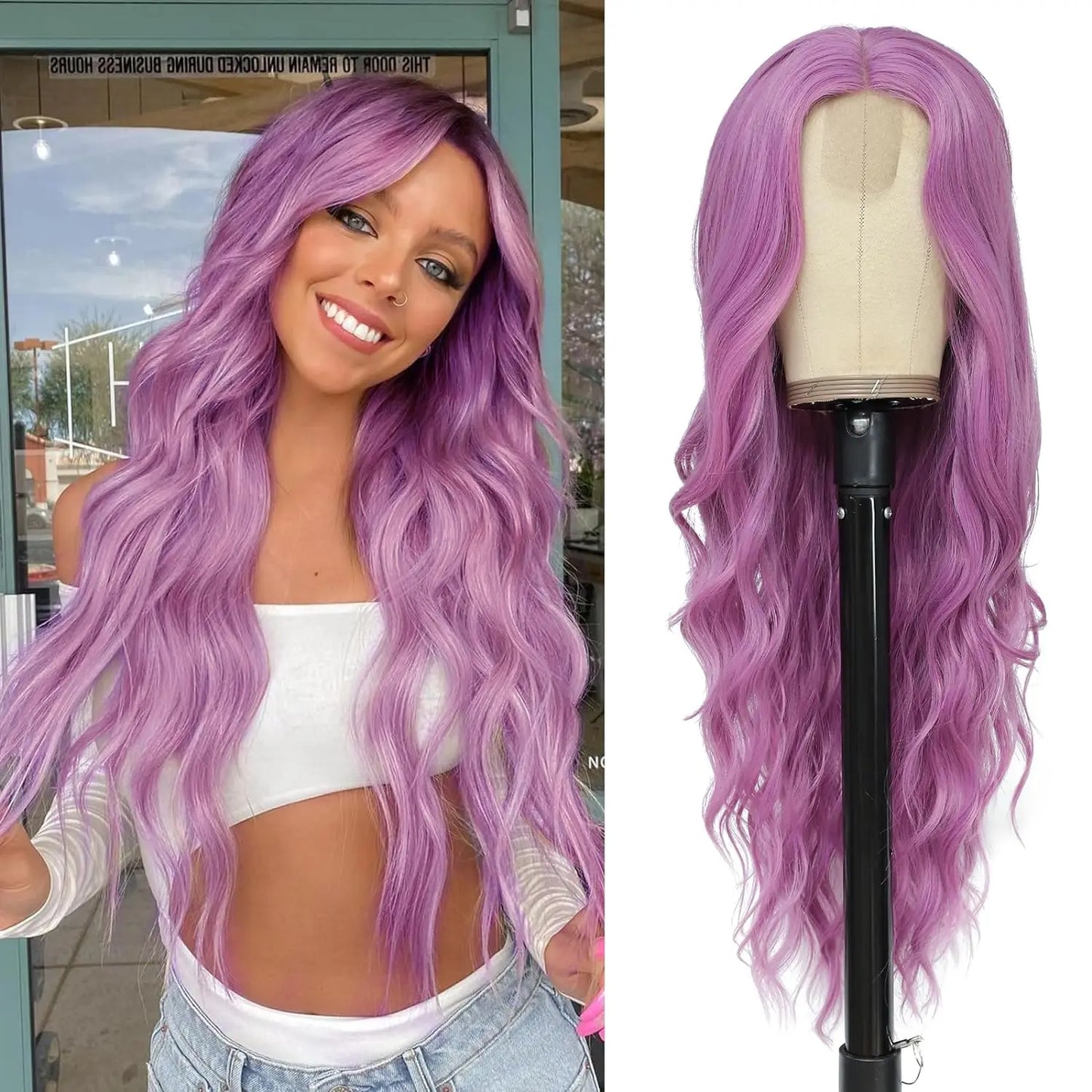 Long Wavy Wig - 26 Inch Ombre Blonde Lace Front Synthetic Hair Fiber, Adjustable Cap - ZOOMNSTORE