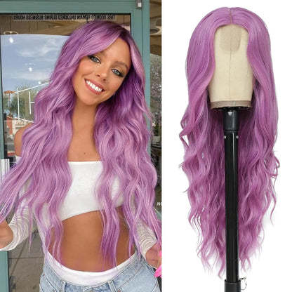Long Wavy Wig - 26 Inch Ombre Blonde Lace Front Synthetic Hair Fiber, Adjustable Cap - ZOOMNSTORE