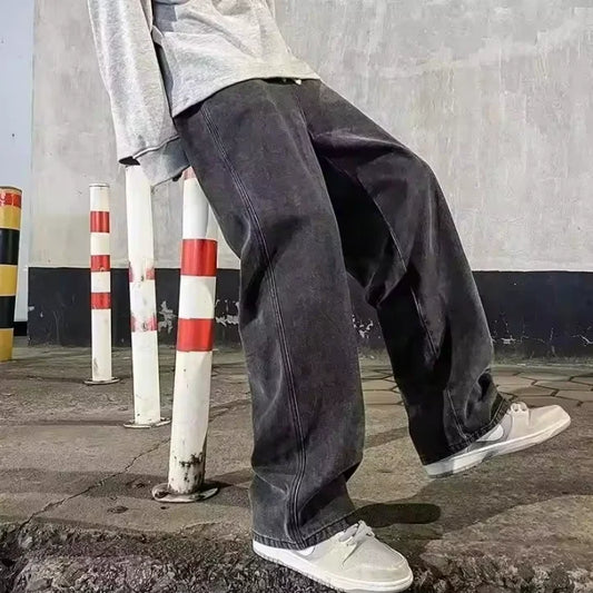 Loose Jeans Men - Wide Leg Pants With Drawstring Waist | Korean Style Denim Casual Fashion - ZOOMNSTORE