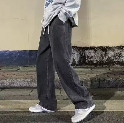 Loose Jeans Men - Wide Leg Pants With Drawstring Waist | Korean Style Denim Casual Fashion - ZOOMNSTORE
