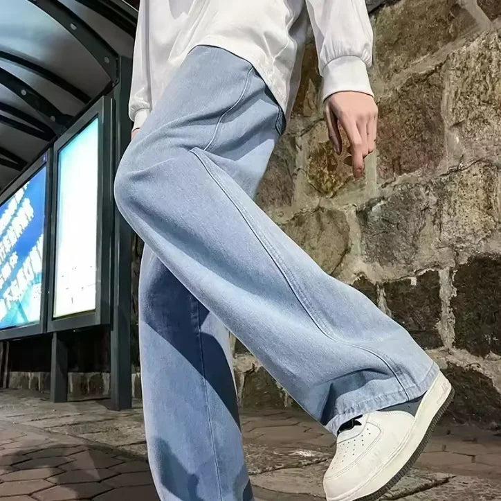 Loose Jeans Men - Wide Leg Pants With Drawstring Waist | Korean Style Denim Casual Fashion - ZOOMNSTORE