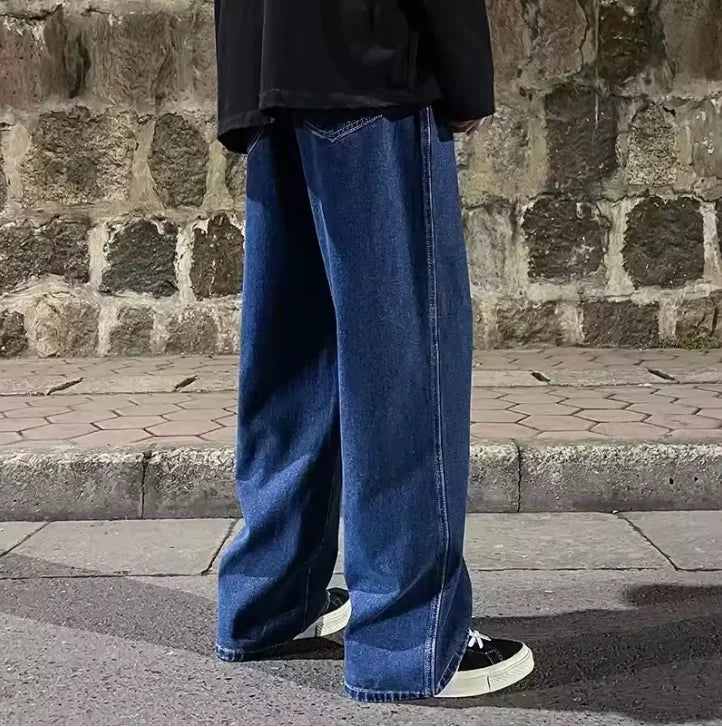 Loose Jeans Men - Wide Leg Pants With Drawstring Waist | Korean Style Denim Casual Fashion - ZOOMNSTORE
