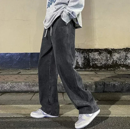 Loose Jeans Men - Wide Leg Pants With Drawstring Waist | Korean Style Denim Casual Fashion - ZOOMNSTORE