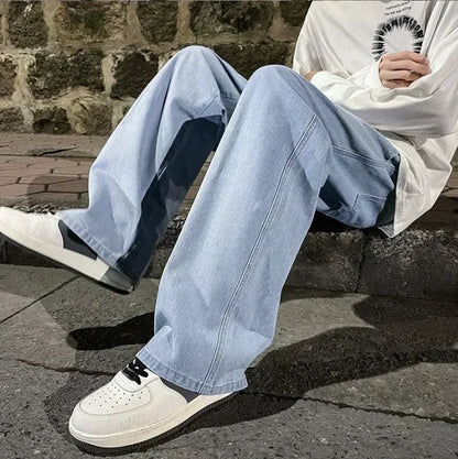 Loose Jeans Men - Wide Leg Pants With Drawstring Waist | Korean Style Denim Casual Fashion - ZOOMNSTORE