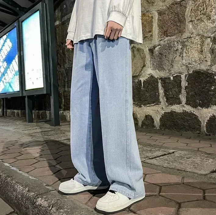 Loose Jeans Men - Wide Leg Pants With Drawstring Waist | Korean Style Denim Casual Fashion - ZOOMNSTORE