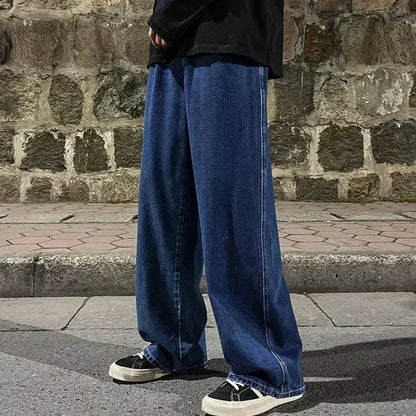 Loose Jeans Men - Wide Leg Pants With Drawstring Waist | Korean Style Denim Casual Fashion - ZOOMNSTORE