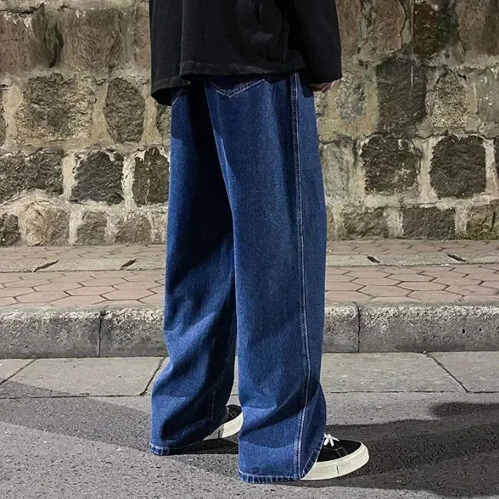 Loose Jeans Men - Wide Leg Pants With Drawstring Waist | Korean Style Denim Casual Fashion - ZOOMNSTORE