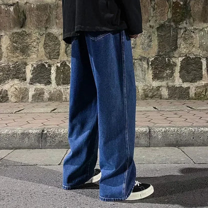 Loose Jeans Men - Wide Leg Pants With Drawstring Waist | Korean Style Denim Casual Fashion - ZOOMNSTORE