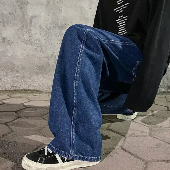 Loose Jeans Men - Wide Leg Pants With Drawstring Waist | Korean Style Denim Casual Fashion - ZOOMNSTORE