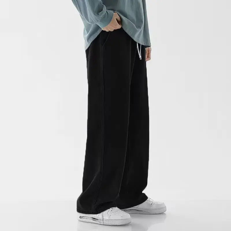 Loose Jeans Men - Wide Leg Pants With Drawstring Waist | Korean Style Denim Casual Fashion - ZOOMNSTORE