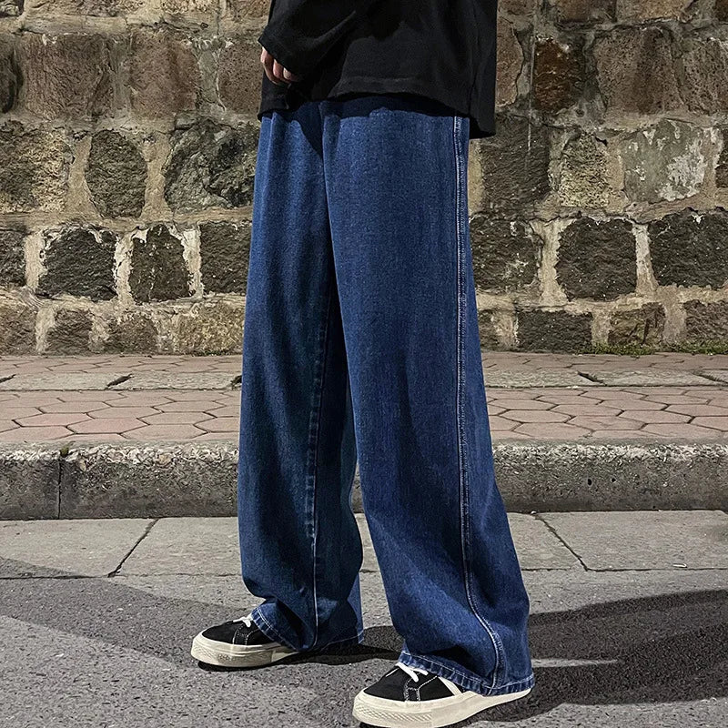 Loose Jeans Men - Wide Leg Pants With Drawstring Waist | Korean Style Denim Casual Fashion - ZOOMNSTORE