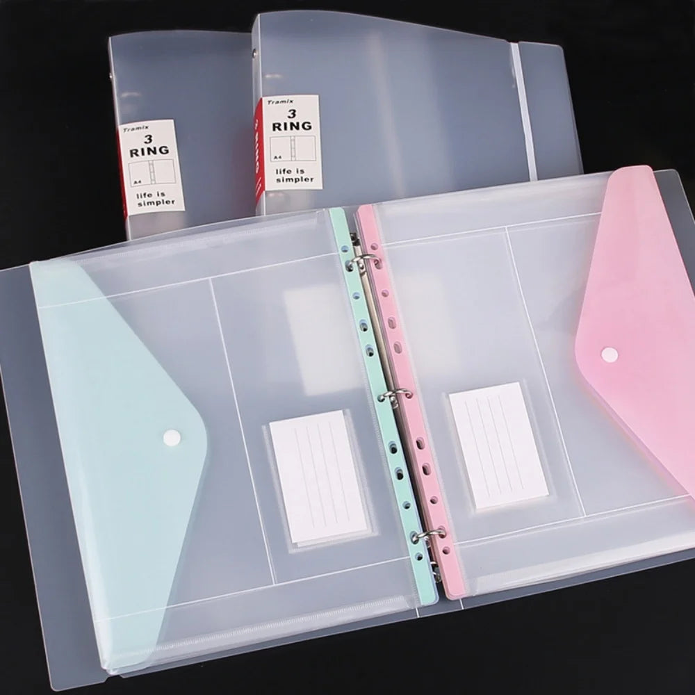 Loose Leaf File Bag - Transparent 11-Hole Binder Pockets & 3-Hole Folder Pack for School & Office - ZOOMNSTORE