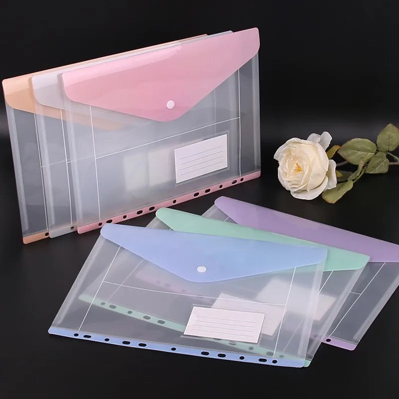 Loose Leaf File Bag - Transparent 3 Hole Folder with 6 Pocket Binder Pouch for Office - ZOOMNSTORE