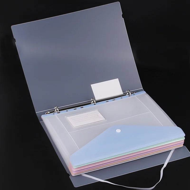 Loose Leaf File Bag - Transparent 3 Hole Folder with 6 Pocket Binder Pouch for Office - ZOOMNSTORE