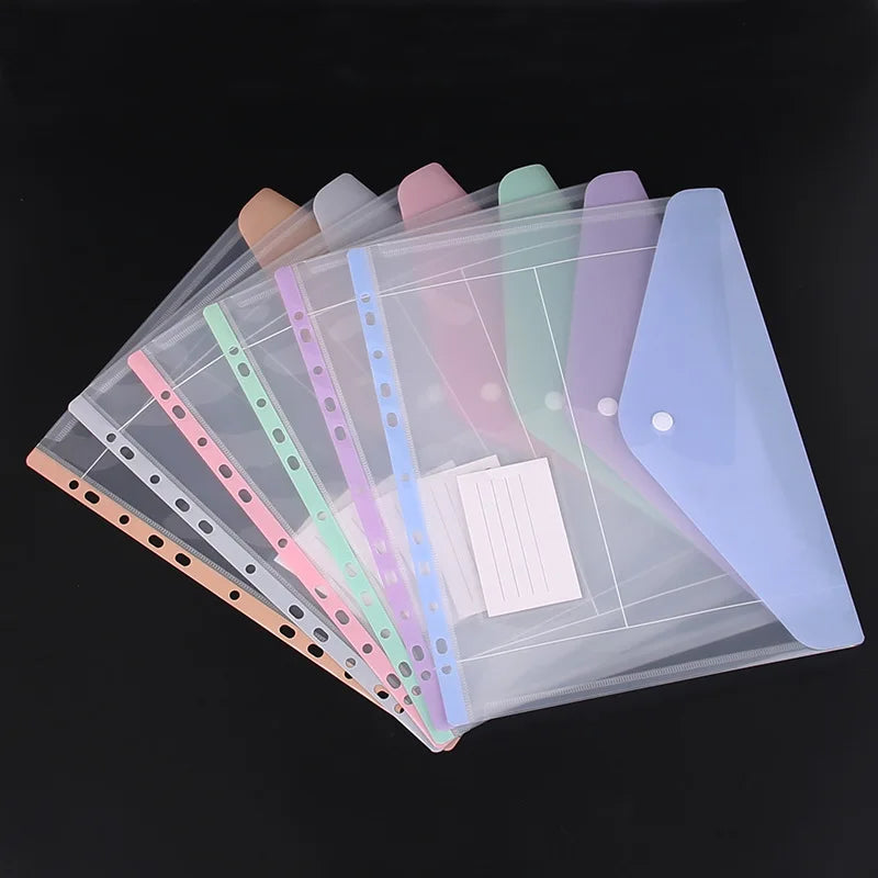 Loose Leaf File Bag - Transparent 3 Hole Folder with 6 Pocket Binder Pouch for Office - ZOOMNSTORE