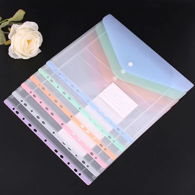 Loose Leaf File Bag - Transparent 3 Hole Folder with 6 Pocket Binder Pouch for Office - ZOOMNSTORE